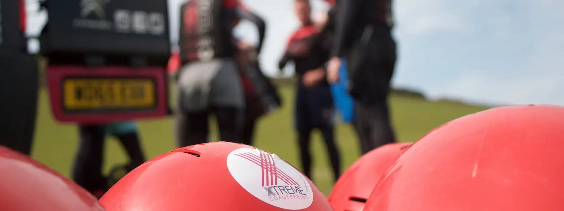 Coasteering helmets prepared for an Xtreme Coasteering session